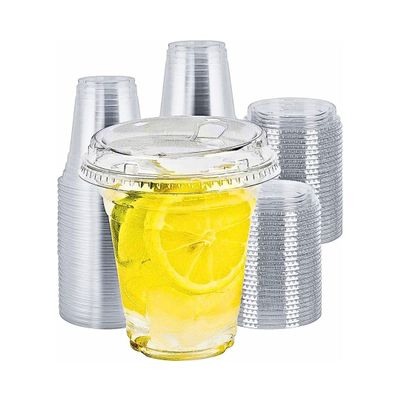 Green Direct 12 oz. Disposable Plastic Clear Cups with Strawless Sip Lids for Iced Coffee 50