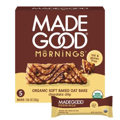 MadeGood Morning Chocolate Chip Bars, 5ct/5.3oz, Organic Snacks
