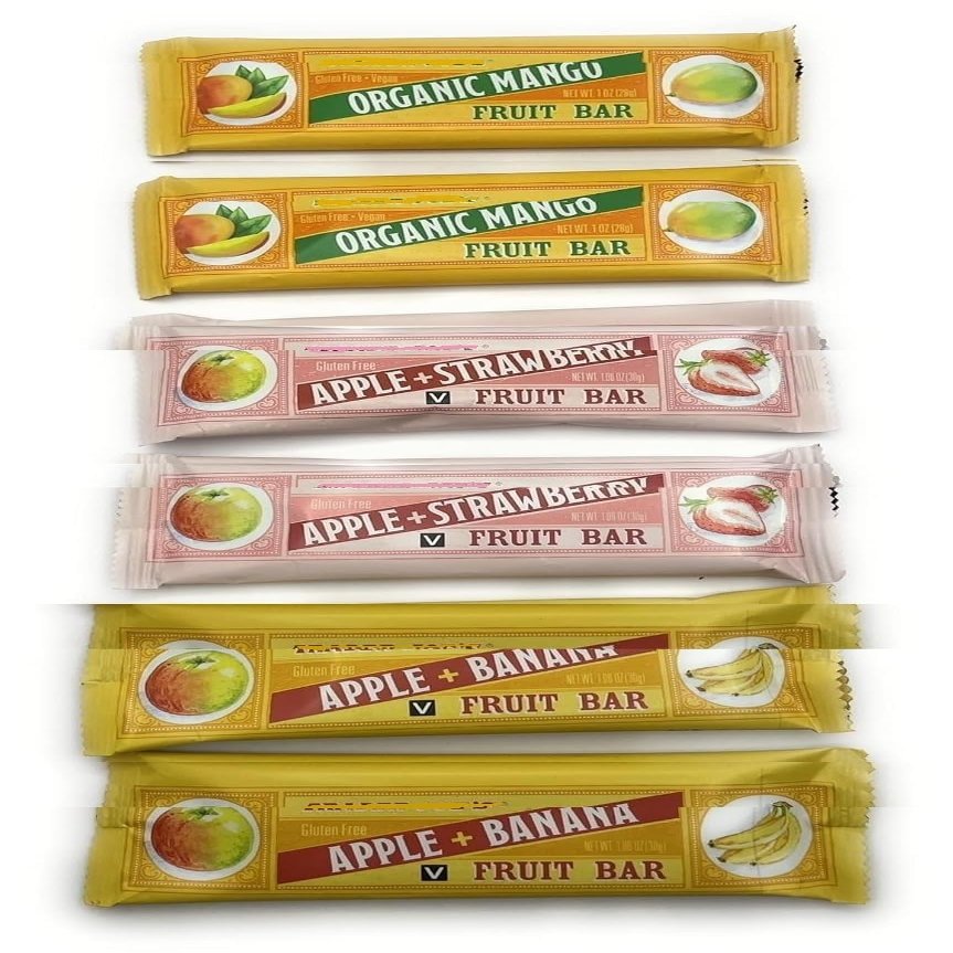 Gluten Free Dried Fruit Bars Assortment (2) Each: (Apple + Banana, Organic Mango, Apple + Strawberry) 1 oz Each - Pack of 6