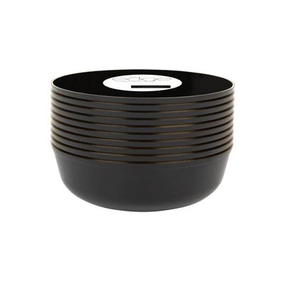 PARTY BARGAINS 16oz Edge Collection Disposable Bowls, 20 Pack, Black Gold Rim, Round Plastic Bowls for Mixing, Serving, and Storing Foods, Salads, Desserts