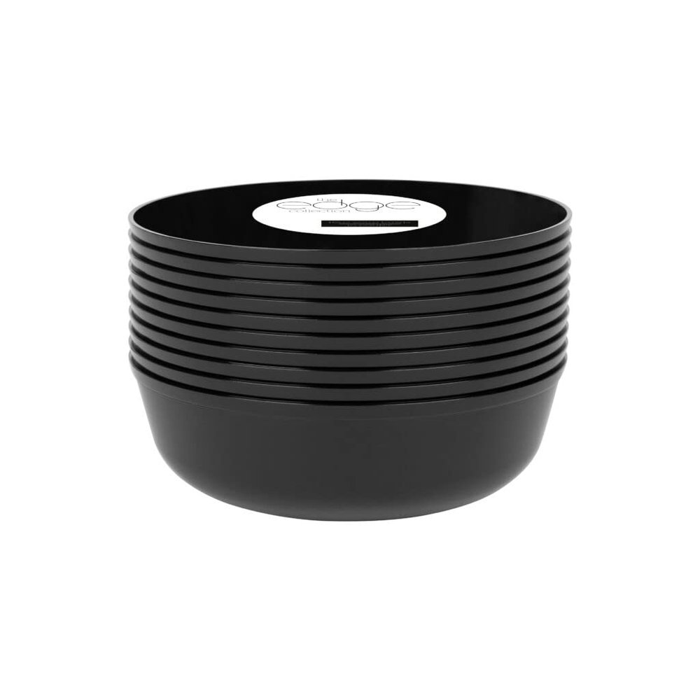 PARTY BARGAINS 16oz Disposable Edge Bowls, 10 Pack, Black, Round Plastic Kitchenware Dish Bowl Container, Perfect for Mixing, Preparing, Serving, Storing Foods, Dishes, Desserts