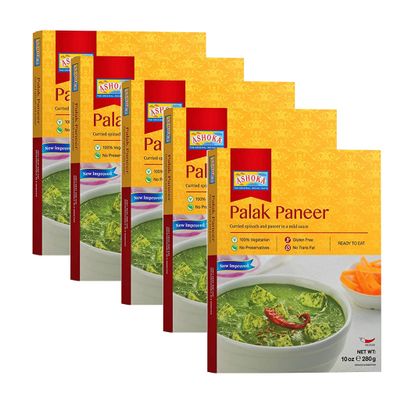 Ashoka Ready to Heat Meals 1932, Vegetarian Spinach Cheese Curry, Kosher Certified, All-Natural Portable Meals, Authentic Palak Paneer, Great for Picnics, No Preservatives, Pack of 10