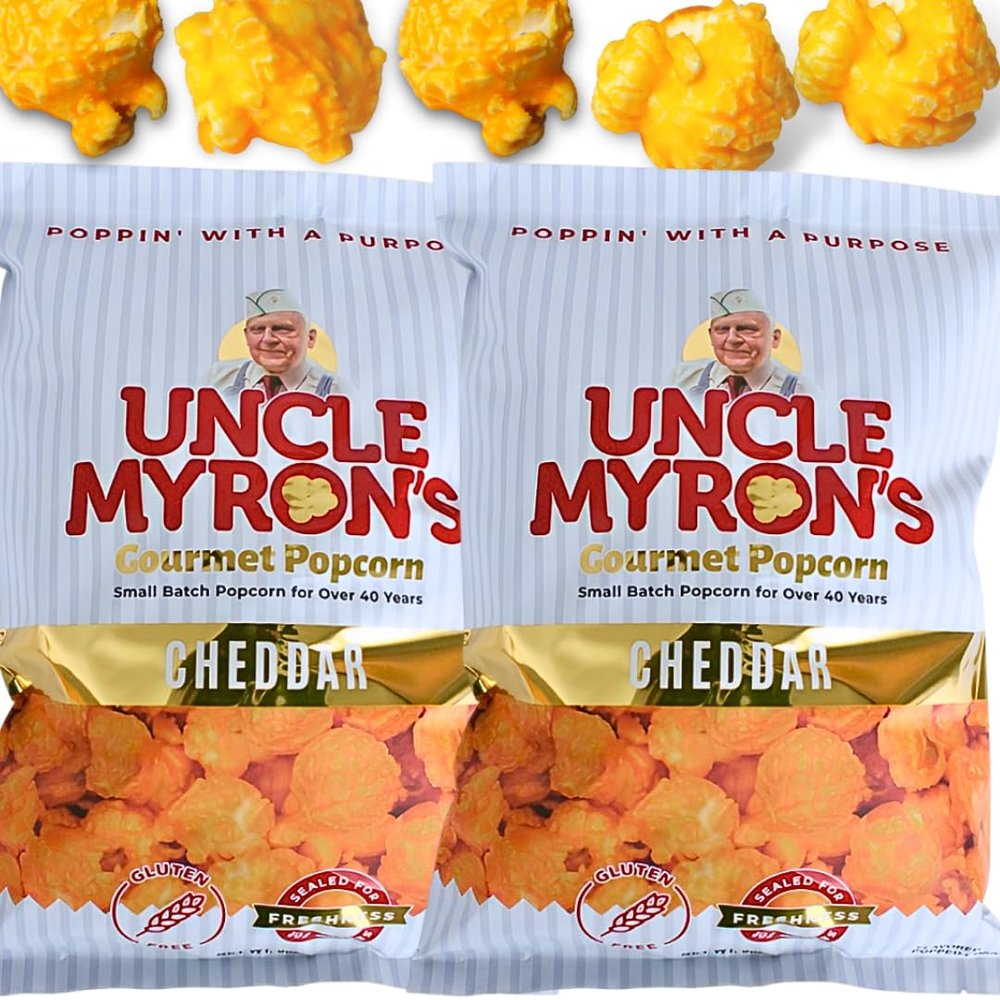 Uncle Myron's Gourmet Cheddar Cheese Popcorn Snacks, 2 Bags, 9 oz. Bags, Gourmet Cheddar Popcorn, Cheese Popcorn (2 Pack)
