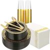175 Piece Black and Gold Dinnerware Set 25 Guest, ANXTO Disposable Dinnerware Set for Wedding Birthday Party (Black and Gold lack crown, 10.24" and 7.48") view 1