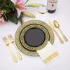 175 Piece Black and Gold Dinnerware Set 25 Guest, ANXTO Disposable Dinnerware Set for Wedding Birthday Party (Black and Gold lack crown, 10.24" and 7.48") view 2