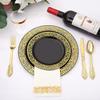 175 Piece Black and Gold Dinnerware Set 25 Guest, ANXTO Disposable Dinnerware Set for Wedding Birthday Party (Black and Gold lack crown, 10.24" and 7.48") view 4