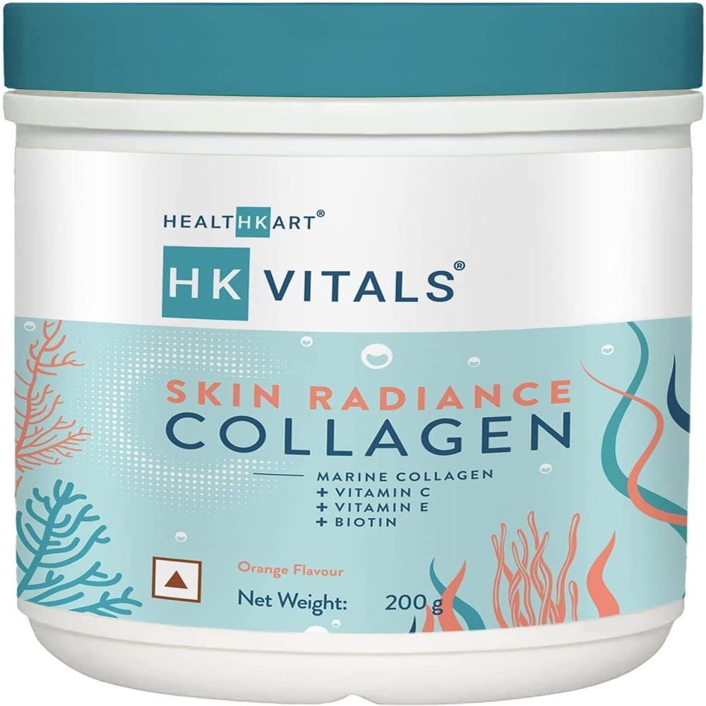 BETT HealthKart HK Vitals Skin Radiance Collagen Supplement, with Biotin, Vitamin C, E, and Sodium Hyaluronate, for Healthy Skin, Hair & Nails, Orange, 200 g