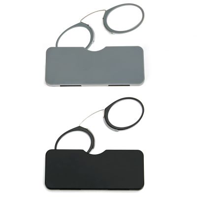 DXYXYO Armless Mini Thin Reading Glasses for Men Women 2 Pack Legless Nose Clip Compact Readers with Small Portable Case, 1.5 Magnification Black and Grey