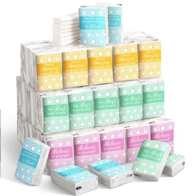 Outus 200 Packs Travel Size Pocket Tissues Individual Facial Tissue Packs Bulk Mini Inspirational Pocket Paper 3 Ply for Family Holiday Travel School Office Wedding Party Housekeeping Week(Geometric)