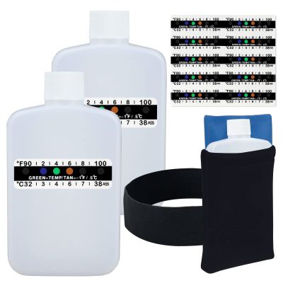 14 Pcs Urine Test Complete Kit Includes 2 White Portable Empty Bottles, Thermal Preservation Gel Bag, 10 Adhesive Temperature Test Strips, Neoprene Bag and Hi-Stretch Hidden Leg Straps, Urine Bottle