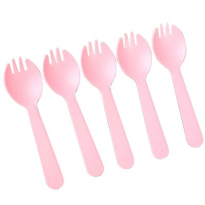 100 Pieces Plastic Spoon Forks, Premium Disposable Forks Cutlery for Parties Picnics Camping Family Gatherings (Pink)