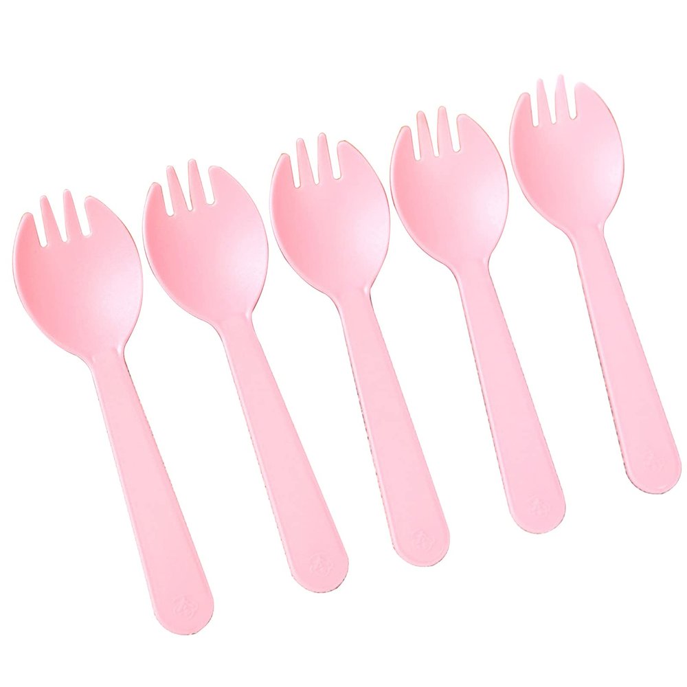 100 Pieces Plastic Spoon Forks, Premium Disposable Forks Cutlery for Parties Picnics Camping Family Gatherings (Pink)