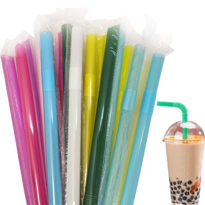 100 Pcs Individually Wrapped Jumbo Smoothie Straws, Colorful Bendy Drinking Straws, 0.43" Diameter and 8.3" long, Plastic Straw Disposable, Boba Milkshake Drinking Straw with Pointed Tip