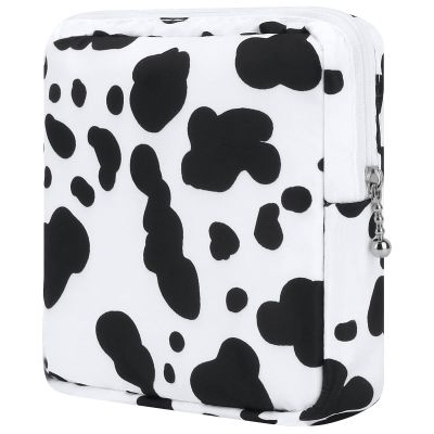 Desing Wish Sanitary Pad Storage Bag Portable Period Bag for Teen Pads/Sanitary Napkins/Small Tampons, Sanitary Napkin Storage Bag First Period Gifts for Teen Girls (Cow)