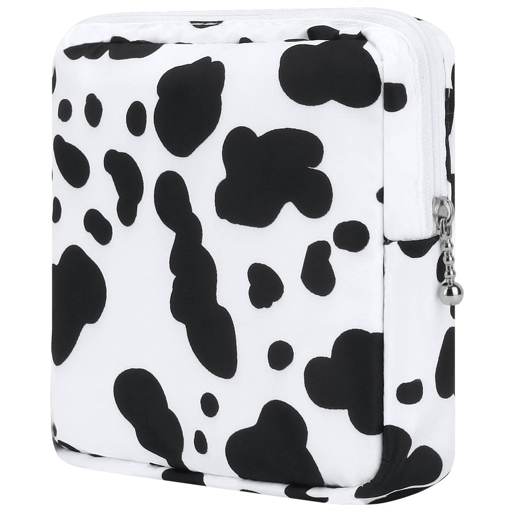 Desing Wish Sanitary Pad Storage Bag Portable Period Bag for Teen Pads/Sanitary Napkins/Small Tampons, Sanitary Napkin Storage Bag First Period Gifts for Teen Girls (Cow)