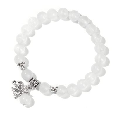 Stone Bracelet Pendant Opal Gypsum Natural Stone Beads Bracelets for Women Men Jewelry,8mm Gypsum Stone,21cm
