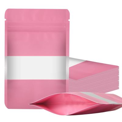 100 Pieces Smell Proof Mylar Resealable Food Storage Bags With Clear Window, Foil Pouch Stand-up for Self Sealing Supplies (Pink, 5.3 x 7.8 Inch)