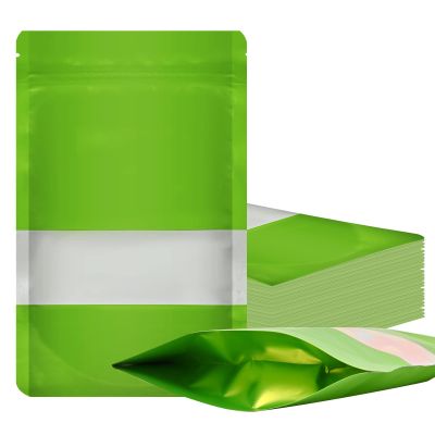 100 Pieces Smell Proof Mylar Food Storage Bags, Resealable with Clear Window, Stand-up Foil Pouch, Self-Sealing Supplies (Green, 5.3 x 7.8 Inch)