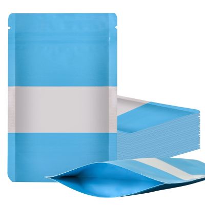 100 Pieces Smell Proof Mylar Bags, Resealable Food Storage Bags with Clear Window, Foil Pouch Stand-up for Food Self Sealing Storage Supplies (Blue, 5.3 x 7.8 Inch)