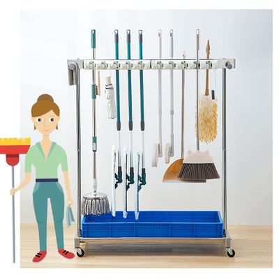 Utility Rack for Mops And Brooms,Cleaning Tool Cart Mop Holder Umbrella Stand,Movable Commercial Mop Rack, Mop Drain Rack,Can put wet mops, with Wheels,for Garden,Garage,Schools,Hospitals,Hotels ( Col