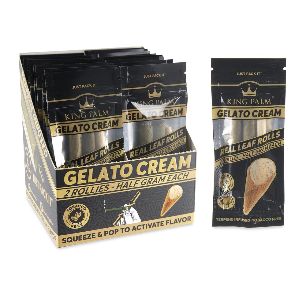 King Palm Flavors Rollie Size Cones - 20 Pack, Display - Terpene Infused - Squeeze & Pop Pre Rolls - Organic Flavored Cones - (Gelato Cream)