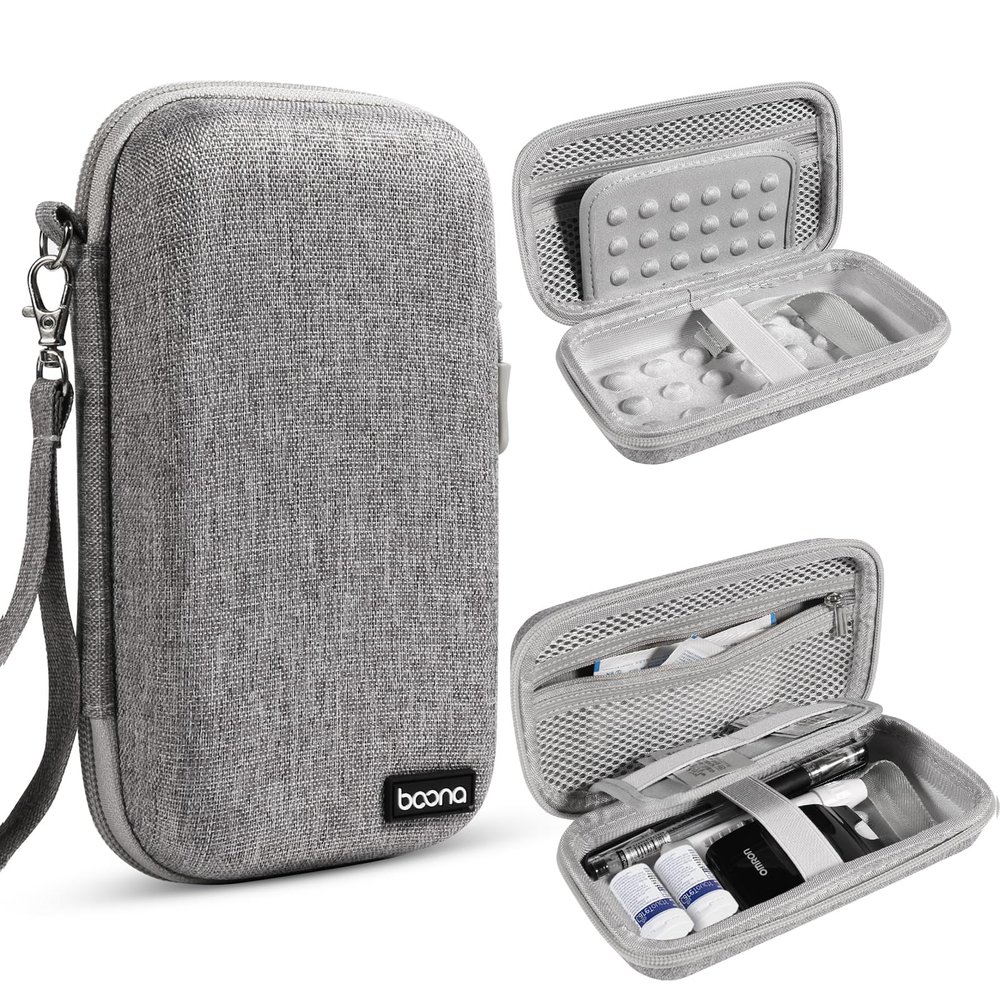 Diabetic Travel Case + Pill Box, EVA Hard Shell Diabetic Bags for Supplies, Glucose Monitor Kit, Blood Sugar Monitor, Test Strips for Diabetes, Lancets, Lancing Device, Insulin Pen (Large, B Gray)
