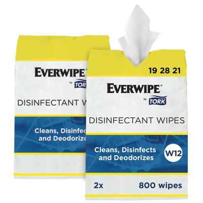 Everwipe by Tork Disinfectant Wipe Jumbo Rolls White, Cleans, Disinfects and Deodorizes, 2 x 800 wipes, 192821 (10100)