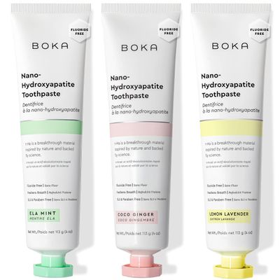 Boka Fluoride Free Toothpaste, Nano Hydroxyapatite Toothpaste, Appropriate for Sensitive Teeth - for Adult, Kids Oral Care - Ela Mint, Coco Ginger, Lemon Lavender Flavor, 4 Fl Oz 3Pk US Manufactured