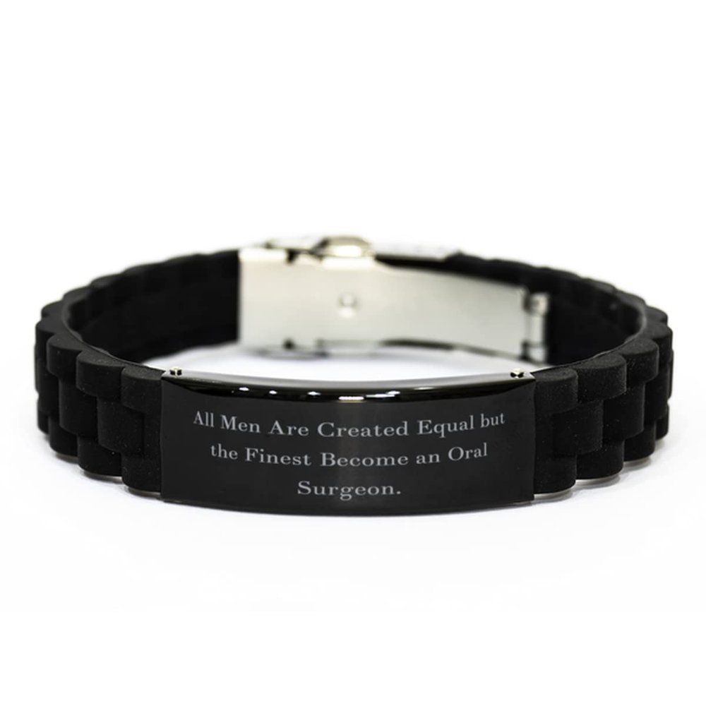 All Men are Created Equal. Oral Surgeon Black Glidelock Clasp Bracelet, Cheap Oral Surgeon Gifts, Engraved Bracelet for Coworkers, Dental Health, Toothbrush, Toothpaste, Dental Floss, Mouthwash