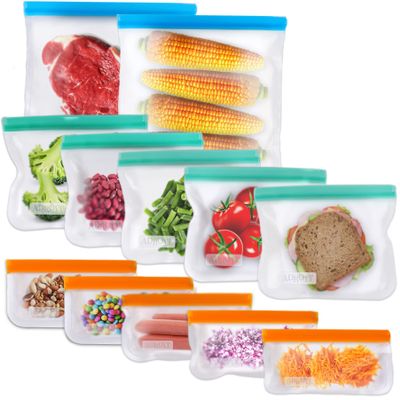 10 pack Essentials Green/Blue Silicone Zip lock Bags