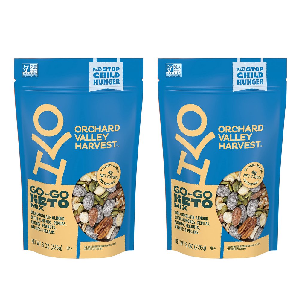 Orchard Valley Harvest Go-Go Keto Mix, Dark Chocolate Almond Butter Almonds, Peanuts, Walnuts, And Pecans, Low Carb, Gluten Free, Non-GMO, 8 oz (Pack of 2) On-The-Go Snack For The Whole Family