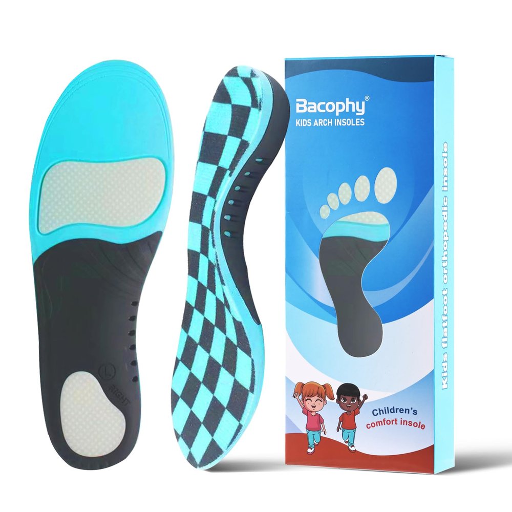 Bacophy Kids Arch Support Insoles Children Orthotic Inserts for Plantar Fasciitis, Flat Feet, Heel Pain Relief, Premium Pu, TPU, Gel Shock Absorption Deep Heel Cup Cushioning Inner Sole