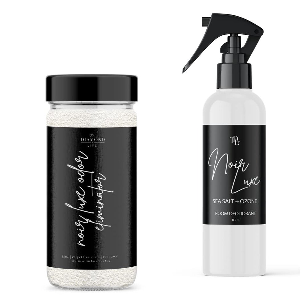 The Diamond Life Home "Noir Luxe" Sea Salt & Ozone, Carpet Powde For Vacuumingr, Mattress & Upholstery Freshener With Room Spray, Air/Fabric/Linen Odor Eliminator For Homes With Kids & Pets Bundle