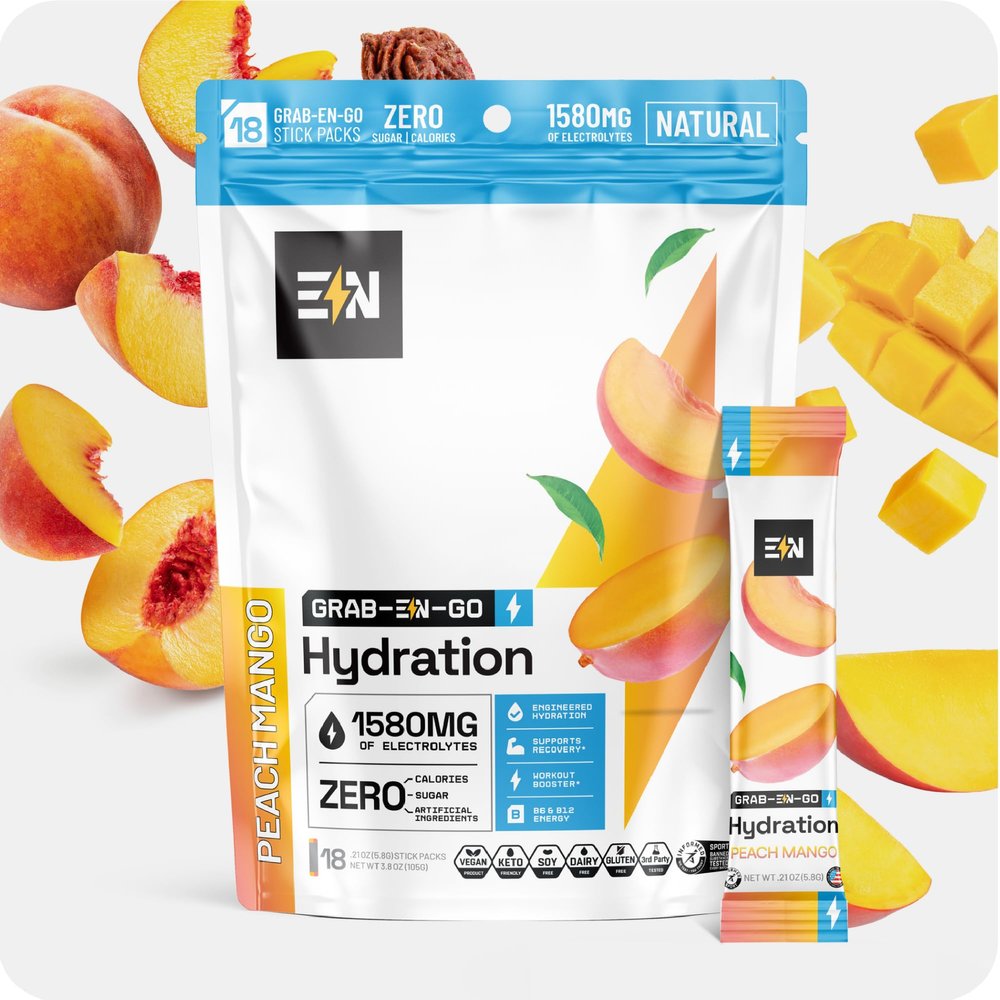 Engineered Nutrition Sugar-Free Electrolyte Powder Packets - Peach Mango - Keto Hydration Packets with Magnesium, Potassium & Sodium - Zero Calorie, Vegan, Non-GMO, Gluten-Free - 18 Single Servings