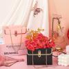 Whaline 6Pcs Paper Flower Bags with Metal Chain Bouquet Storage Bucket Florist Bag Handbag Flower Bouquet Wrapping Basket Handbag for Wedding Party Birthday Mother's Day Gift Bags, Black Pink view 3