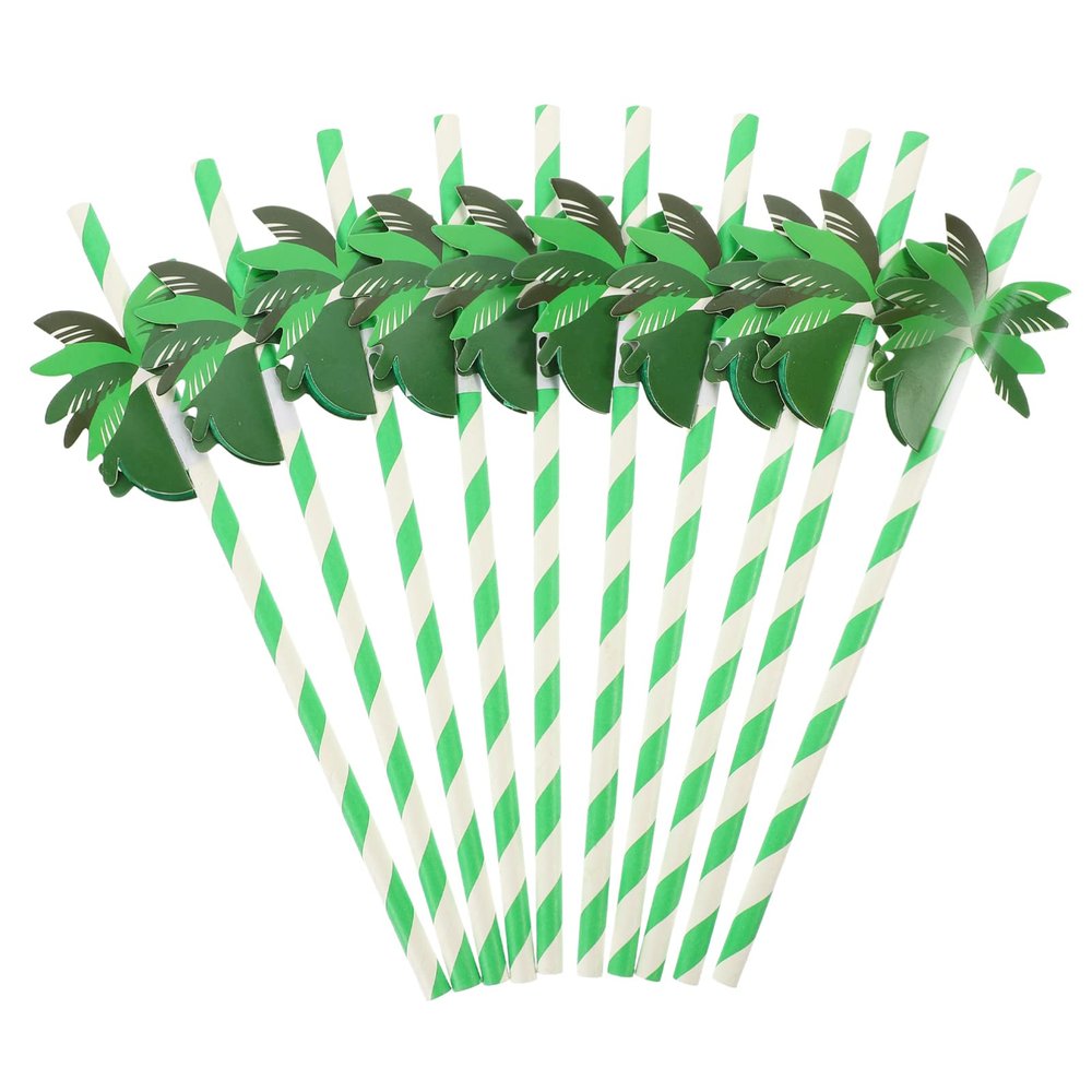 50pcs Coconut Paper Straws Hawaiian Straws Party Tableware Straws Party Drinks Straws Birthday Party Supplies Cocktail Straws Ornaments Paper Drinks Straws Beach Paper Straws