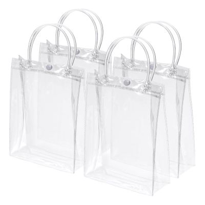 PATIKIL 50 Pack Clear PVC Gift Bags, 9" x 6.7" x 2.8" Reusable Mini Transparent Plastic Gift Wrap Tote Bag with Handles for Shopping Party Wedding