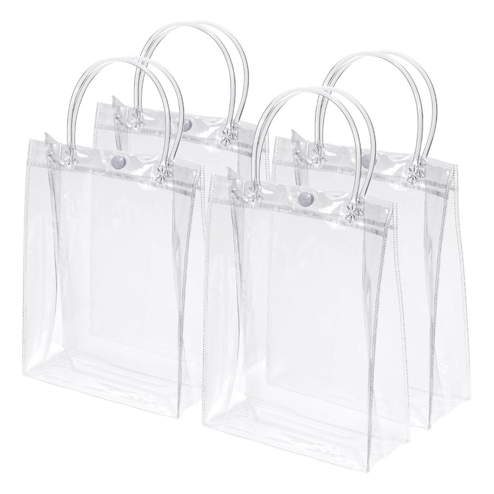 PATIKIL 50 Pack Clear PVC Gift Bags, 9" x 6.7" x 2.8" Reusable Mini Transparent Plastic Gift Wrap Tote Bag with Handles for Shopping Party Wedding