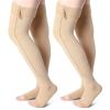 2 Pairs Open Toe Thigh High Zipper Compression Socks 20-30 mmHg Zipper Compression Stockings for Women Men Swelling Edema (Nude, M Size) view 1