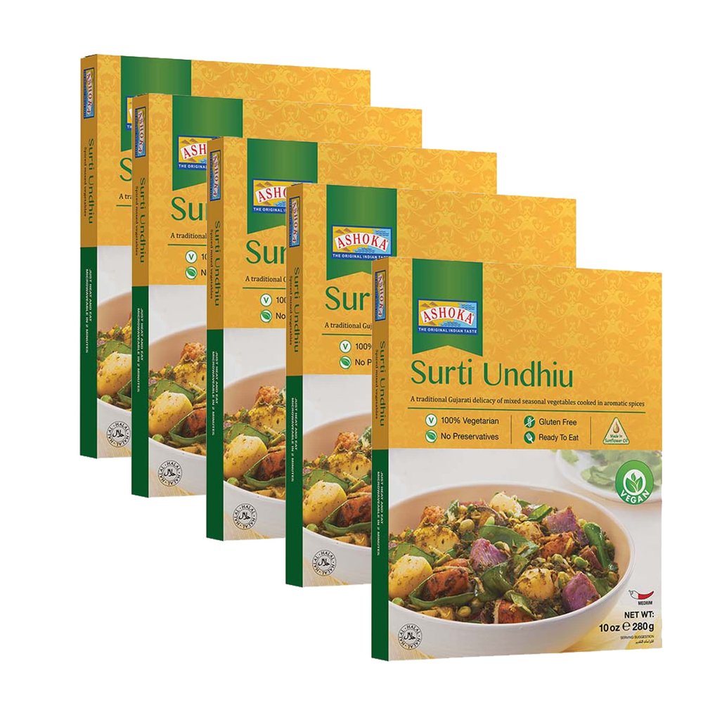 Ashoka Microwavable Meals 1932, Plant-Based Curry, Mixed Vegetables, All-Natural Entrees, Surti Undhiu, Kosher Certified, Traditional Indian Food, Gluten-Free & with No Preservatives, Pack of 10