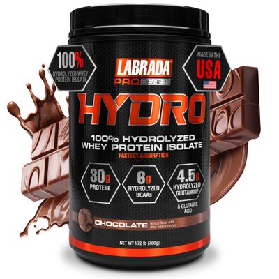 LABRADA Hydro 100% Pure Hydrolyzed Whey Protein Isolate Powder, Lactose Free, Fastest Digesting, Instant Mixing,Delicious Taste 20 Servings(Chocolate)