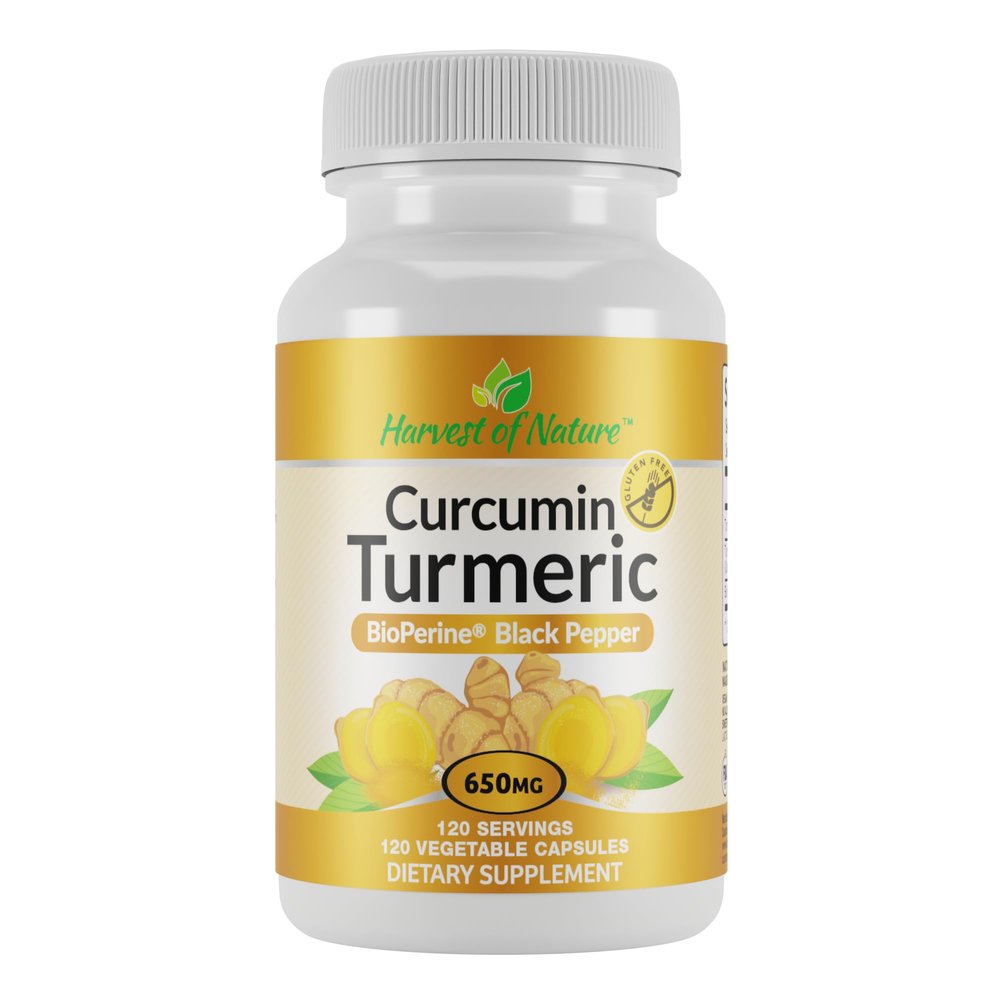Harvest of Nature Organic Turmeric 650mg  50mg Curcuminoids with BioPerine Black Pepper  High Absorption Curcumin Supplement for Joint & Immune Support  Vegan, Non-GMO, 1 Pack (120 Capsules)
