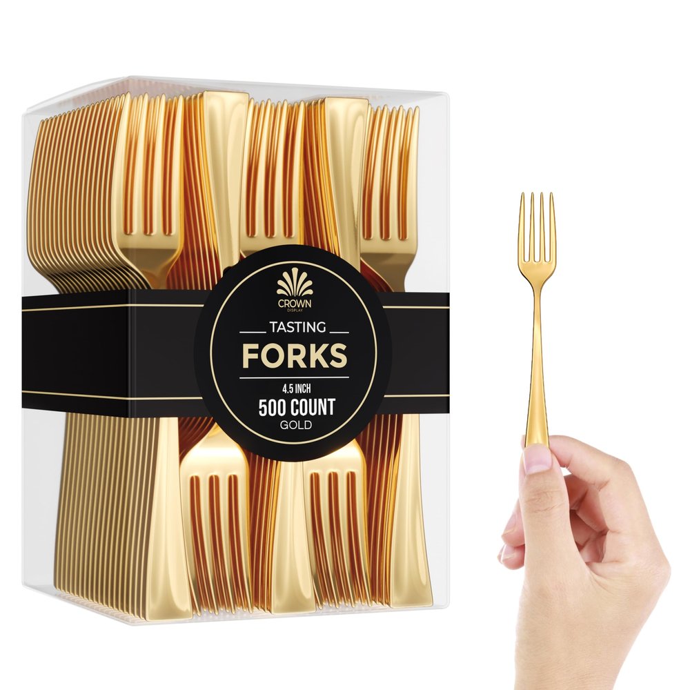 Exquisite Mini Disposable Gold Forks For Desserts - Bulk Pack Of 500 Dessert Forks Size: 4 Inch - Color: Gold - Real Flatware Look - BPA Free - Food Safe