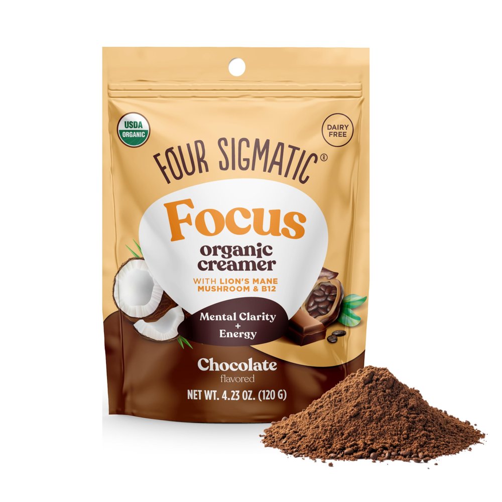 Four Sigmatic Focus Chocolate Coffee Creamer | Organic Non Dairy Coffee Creamer with Lions Mane and Vitamin B12 | Chocolate, 4.23 oz