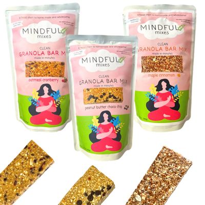Mindful Mixes | Easy to Make Gluten Free Granola Bar Mix | NO BAKE | - Variety Pack - Peanut Butter Chocolate, Oatmeal Cranberry, Maple Cinnamon