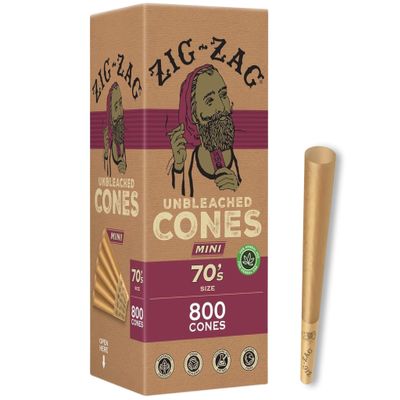 ZIG-ZAG Pre Rolled Cones 70s Size (800 Pack) Unbleached - Slow Burning Pre Rolled Cones with Tips & Packing Tubes Included - Bulk Pack