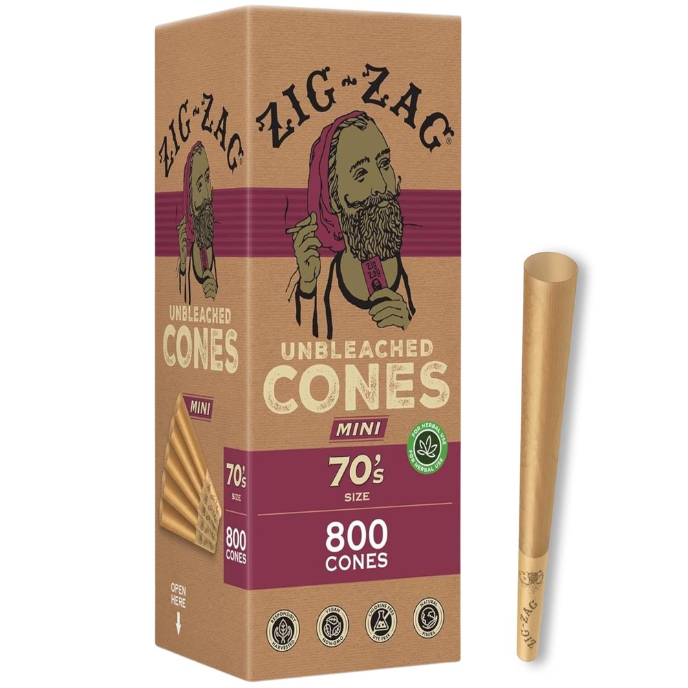 ZIG-ZAG Pre Rolled Cones 70s Size (800 Pack) Unbleached - Slow Burning Pre Rolled Cones with Tips & Packing Tubes Included - Bulk Pack