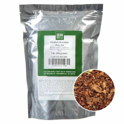 Herbal Chocolate Chai Tea, by Herb Co, Loose Leaf, Caffeine-Free Dessert Chai, Spiced Rooibos with Ginger, Cardamom & Chocolate Chips, Kosher Certified, 1 lb