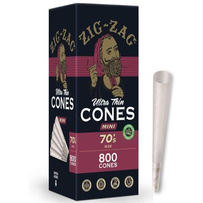 ZIG-ZAG Pre Rolled Cones 70s Size (800 Pack) Ultra Thin - Slow Burning Pre Rolled 70mm Cones with Tips & Packing Tubes Included - Bulk Pack