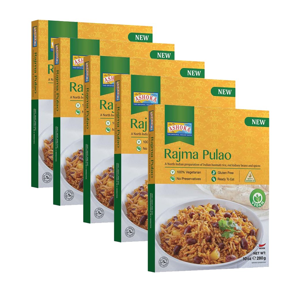 Ashoka Meals 1932, Authentic Indian Cuisine, Vegan Red Kidney Beans Rice, All-Natural, Aged Basmati Rice, Heat & Serve Real Rajma Pulao, Kosher Certified with No Preservatives, Pack of 10